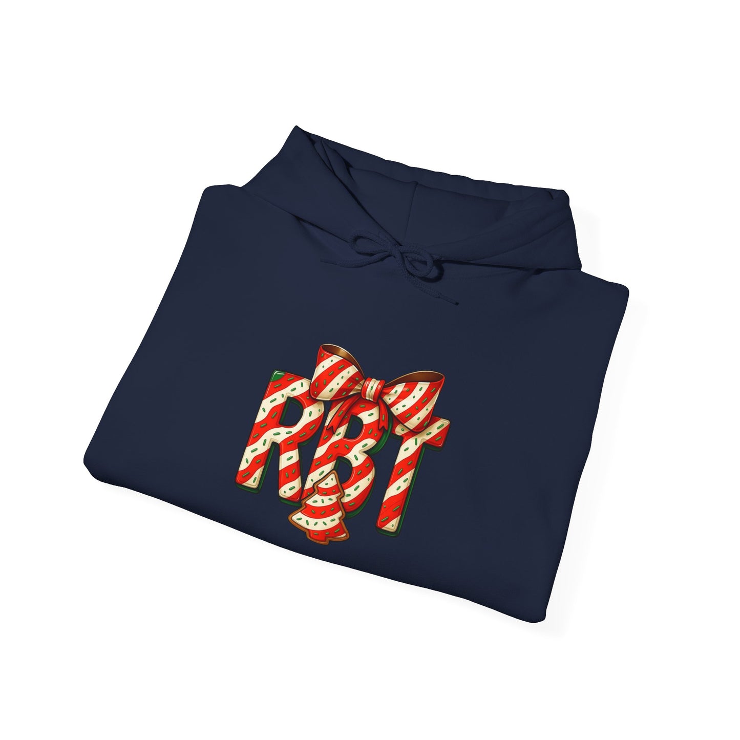 Lil Debbie 'RBT' Tree Cake Holiday Graphic Hoodie — Festive Red Striped Bow Holiday Sweatshirt