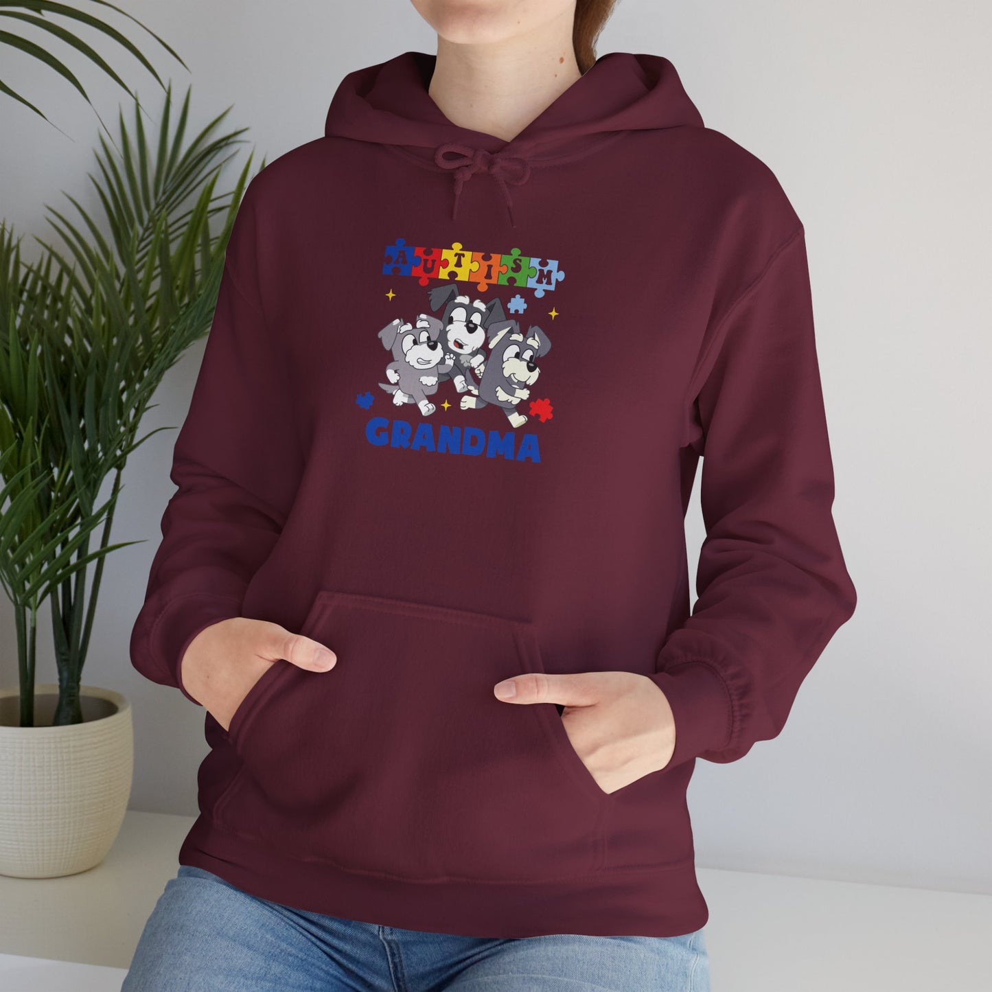 Grandma Puzzle Paw Print Hoodie — Cute Rescue Dog Grandma Gift