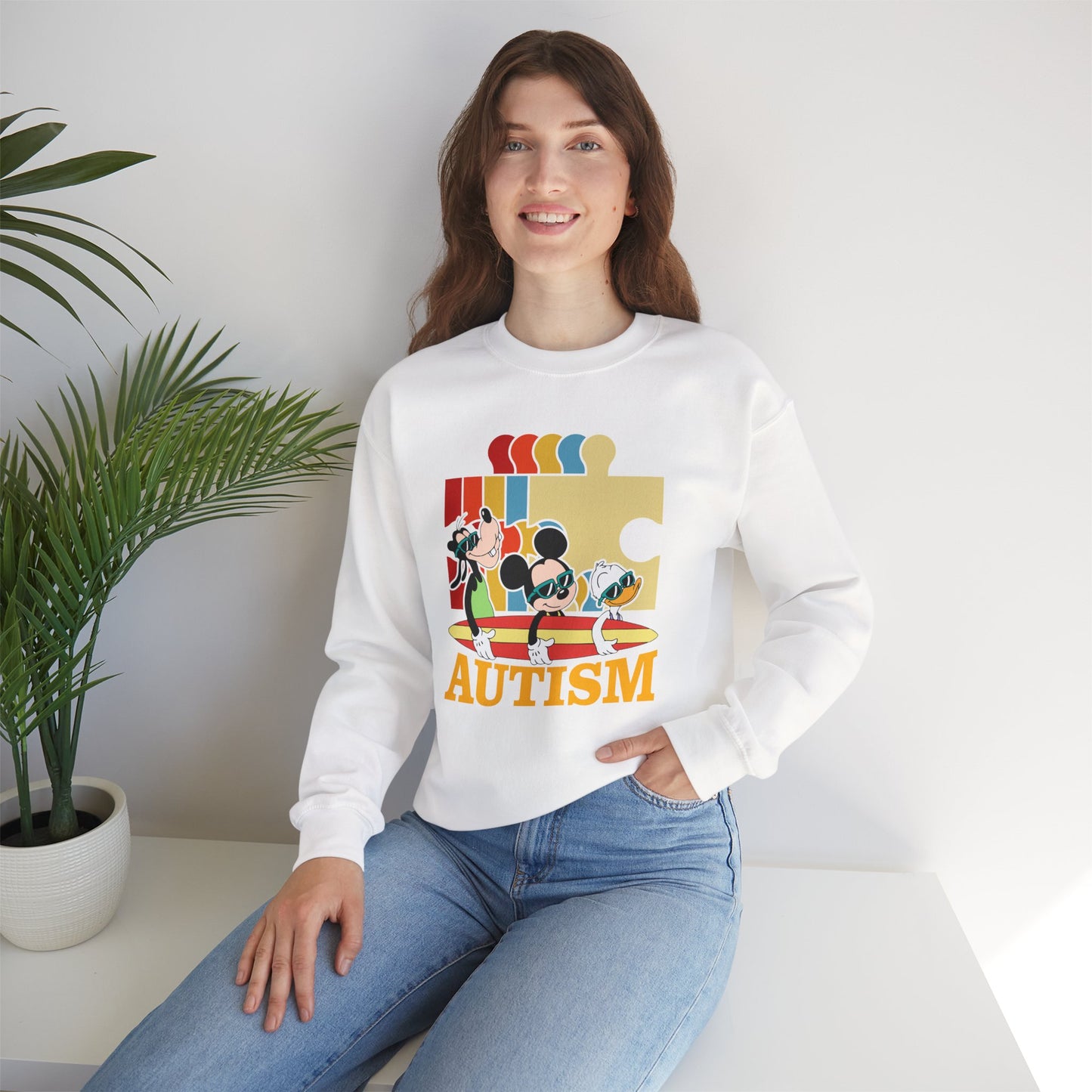 Autism Awareness Crewneck Sweatshirt – Colorful Puzzle Design