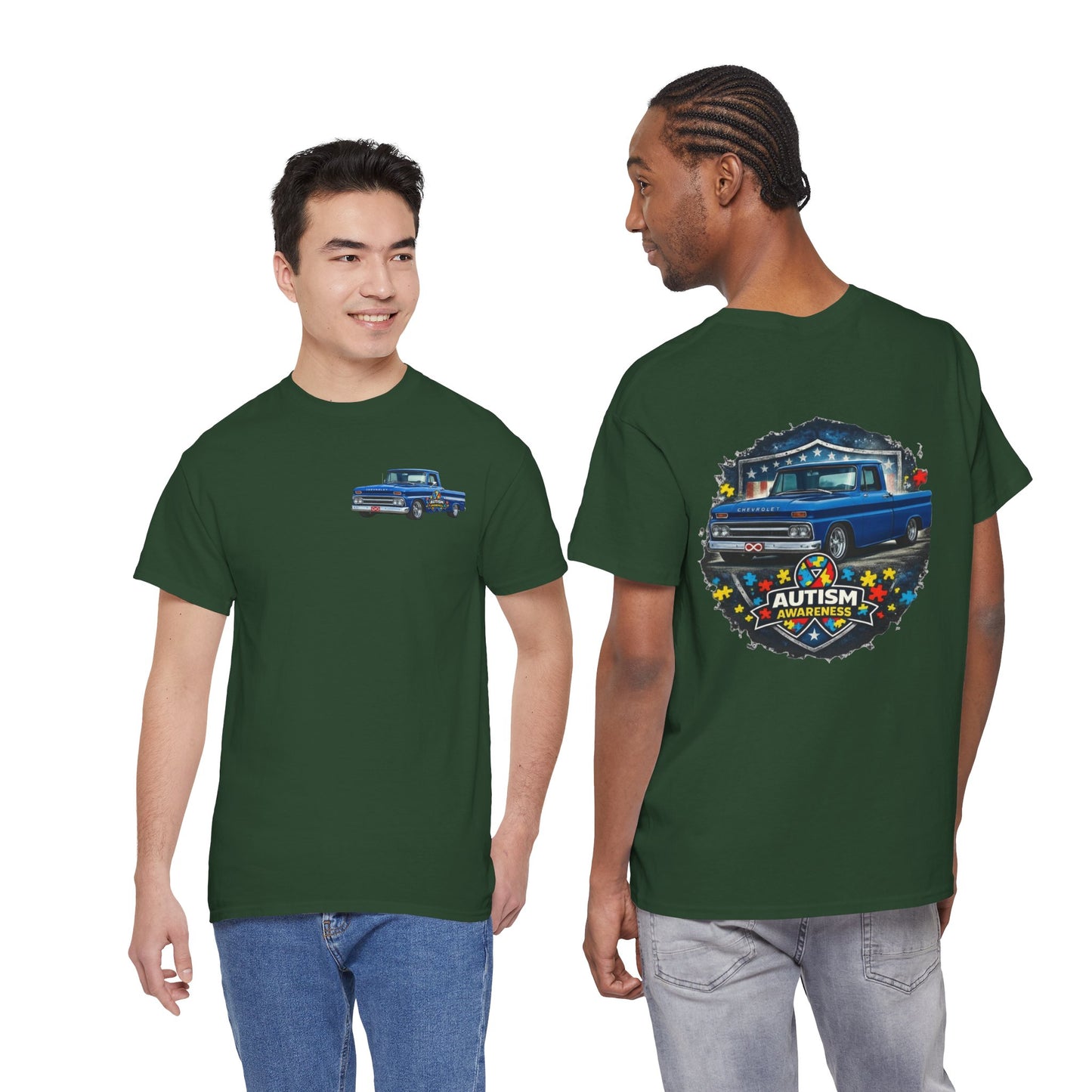 Tim’s Truck Tee- Autism Awareness Truck T-Shirt — Vintage Pickup Puzzle Ribbon Tee
