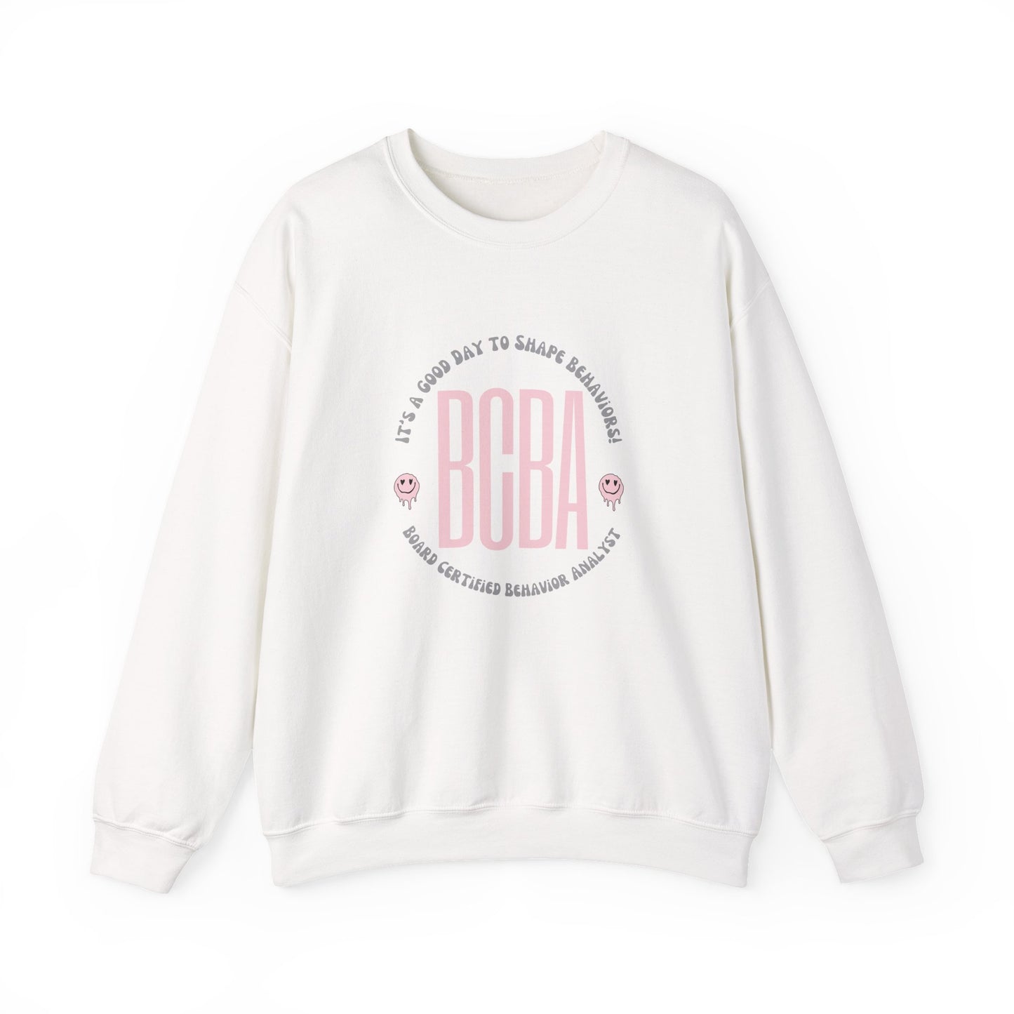 BCBA Crewneck Sweatshirt — ‘It’s a Good Day to Shape Behaviors’ Pink Logo