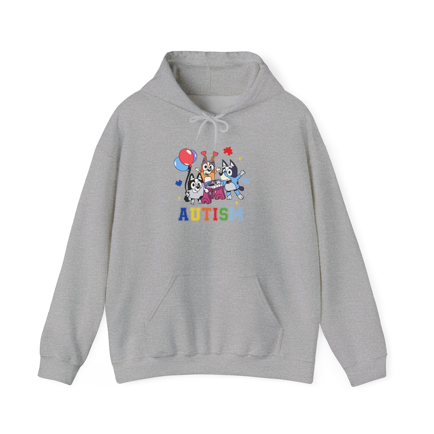 Autism Awareness Hoodie — Colorful Characters & 'AUTISM' Text
