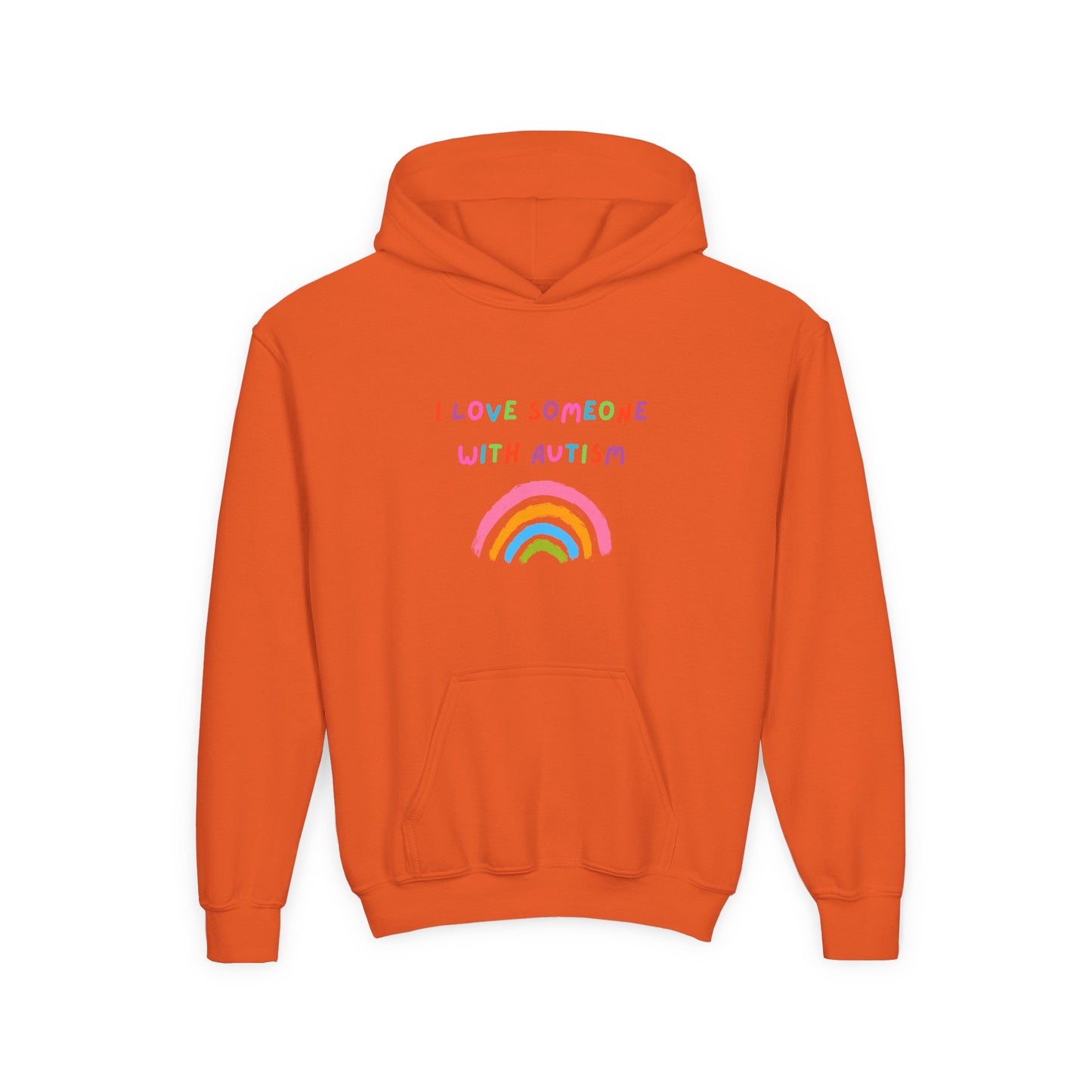 Youth Hoodie — "I Love Someone With Autism" Rainbow Support Sweatshirt