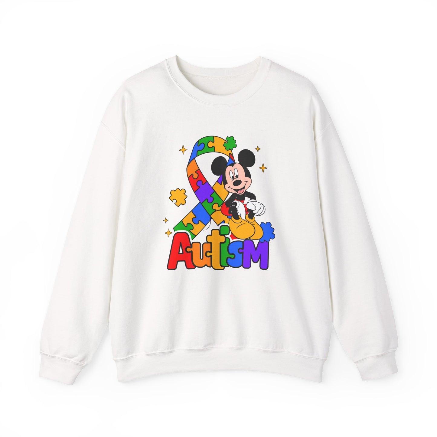 Autism Awareness Crewneck Sweatshirt — Colorful Puzzle Ribbon Design