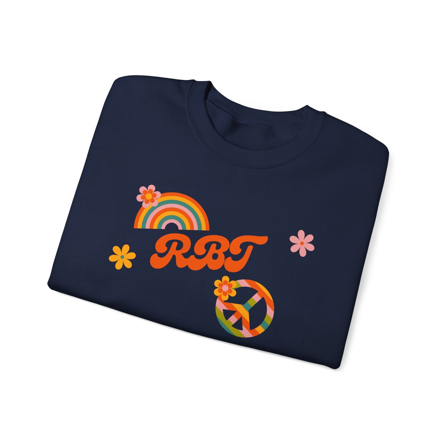 Retro Peace Rainbow Crewneck Sweatshirt — RBT Floral Groovy Design