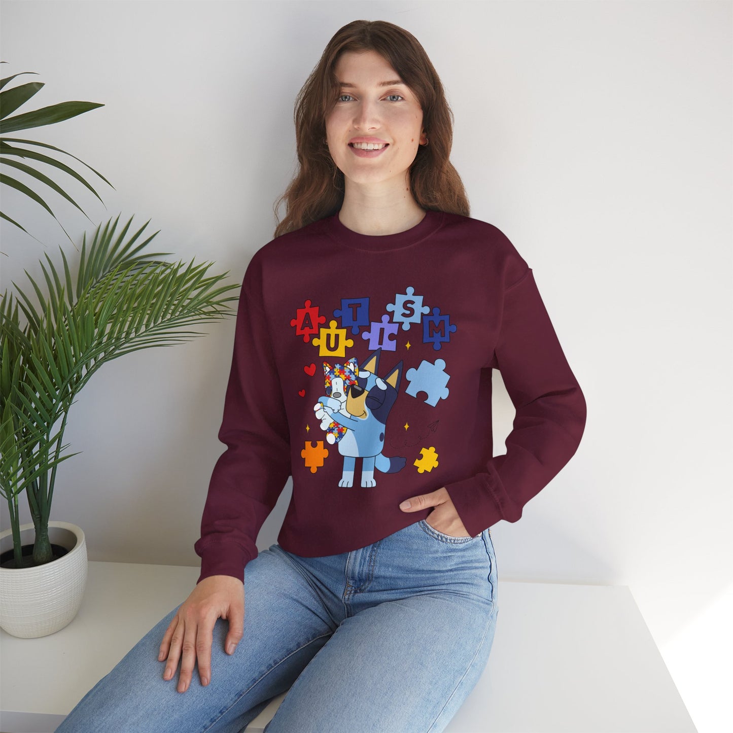 Autism Awareness Puzzle Bluey Paw Crewneck Sweatshirt