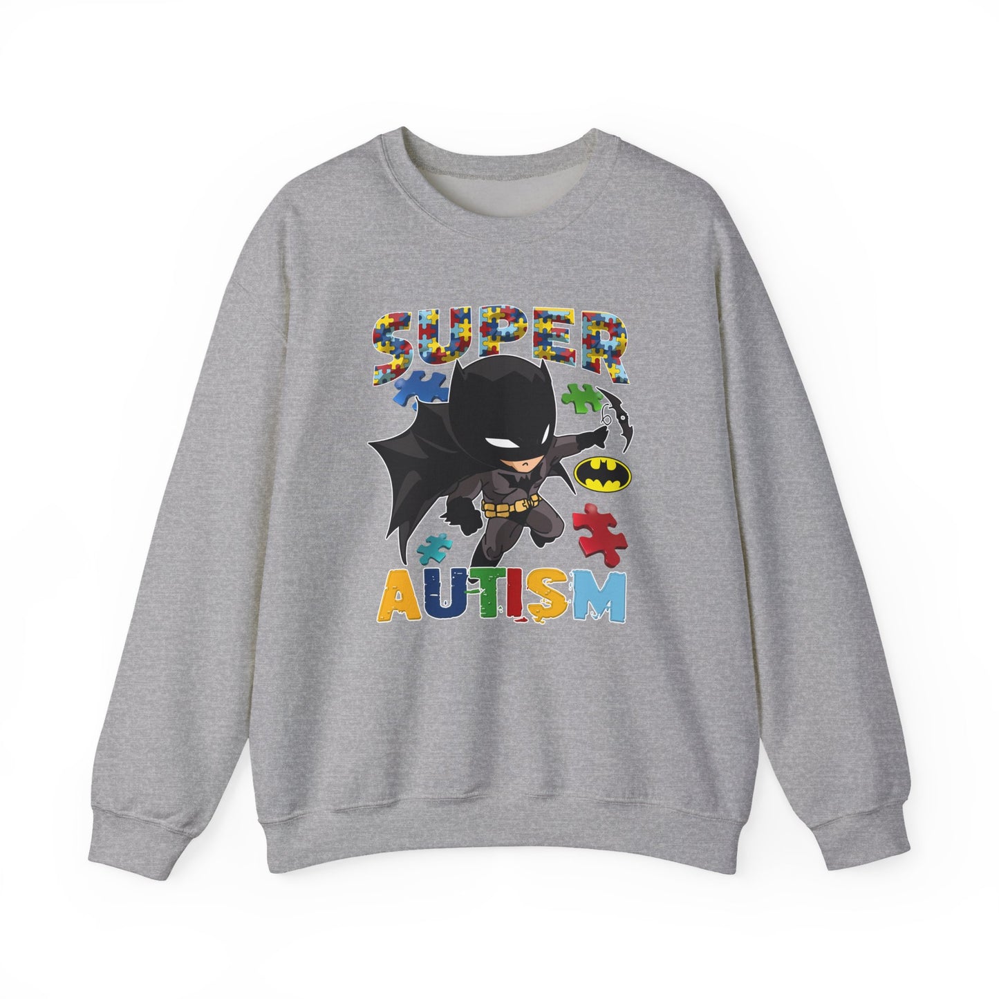 Autism Superhero Crewneck Sweatshirt — "Super Autism" Puzzle-Heart Design