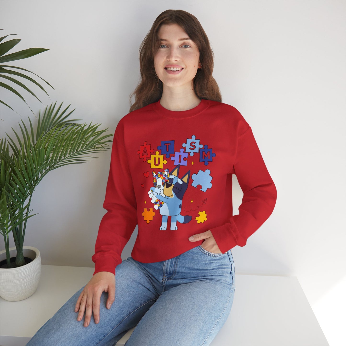 Autism Awareness Puzzle Bluey Paw Crewneck Sweatshirt