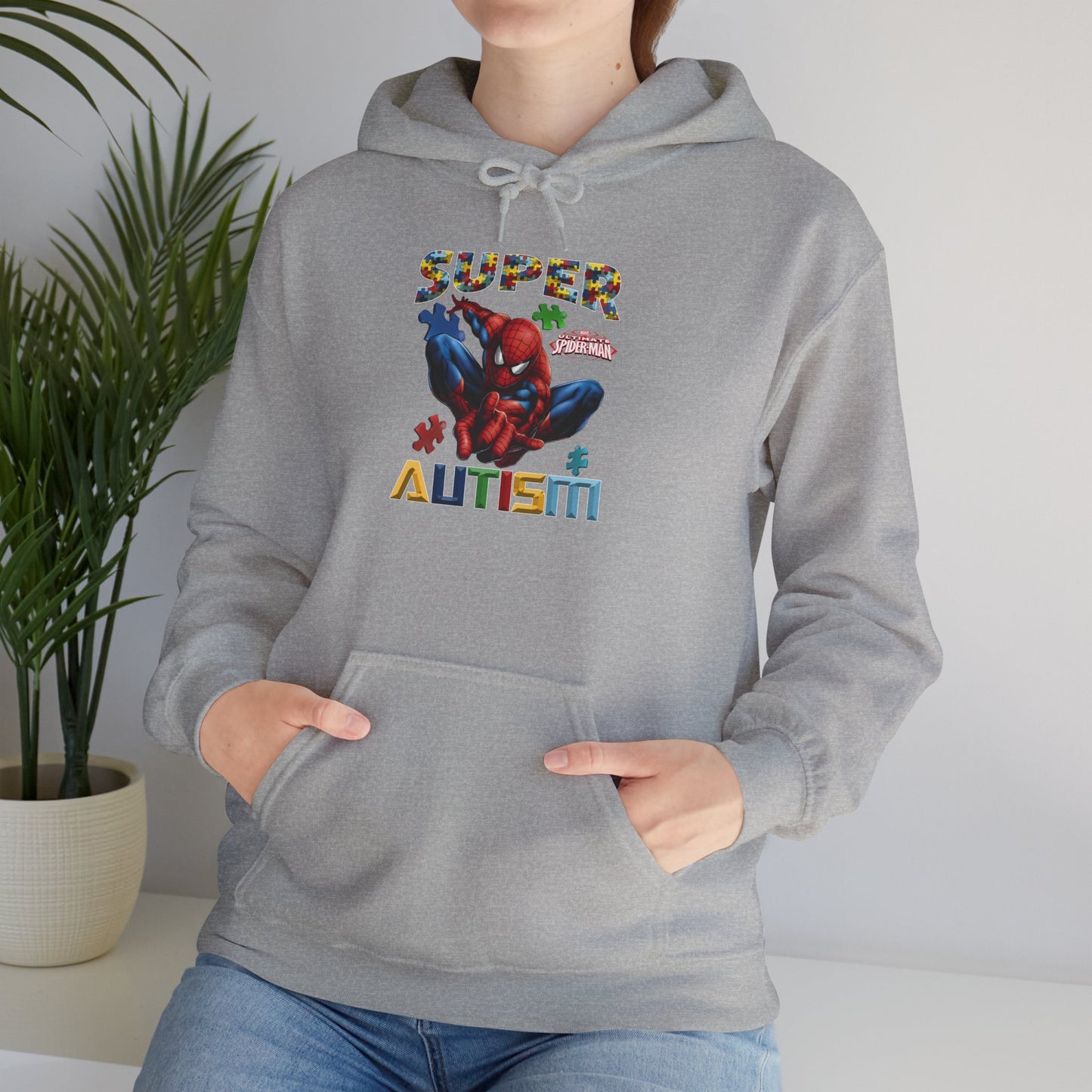 Autism Awareness Hoodie – "Super for Autism" Colorful Puzzle Hero Design
