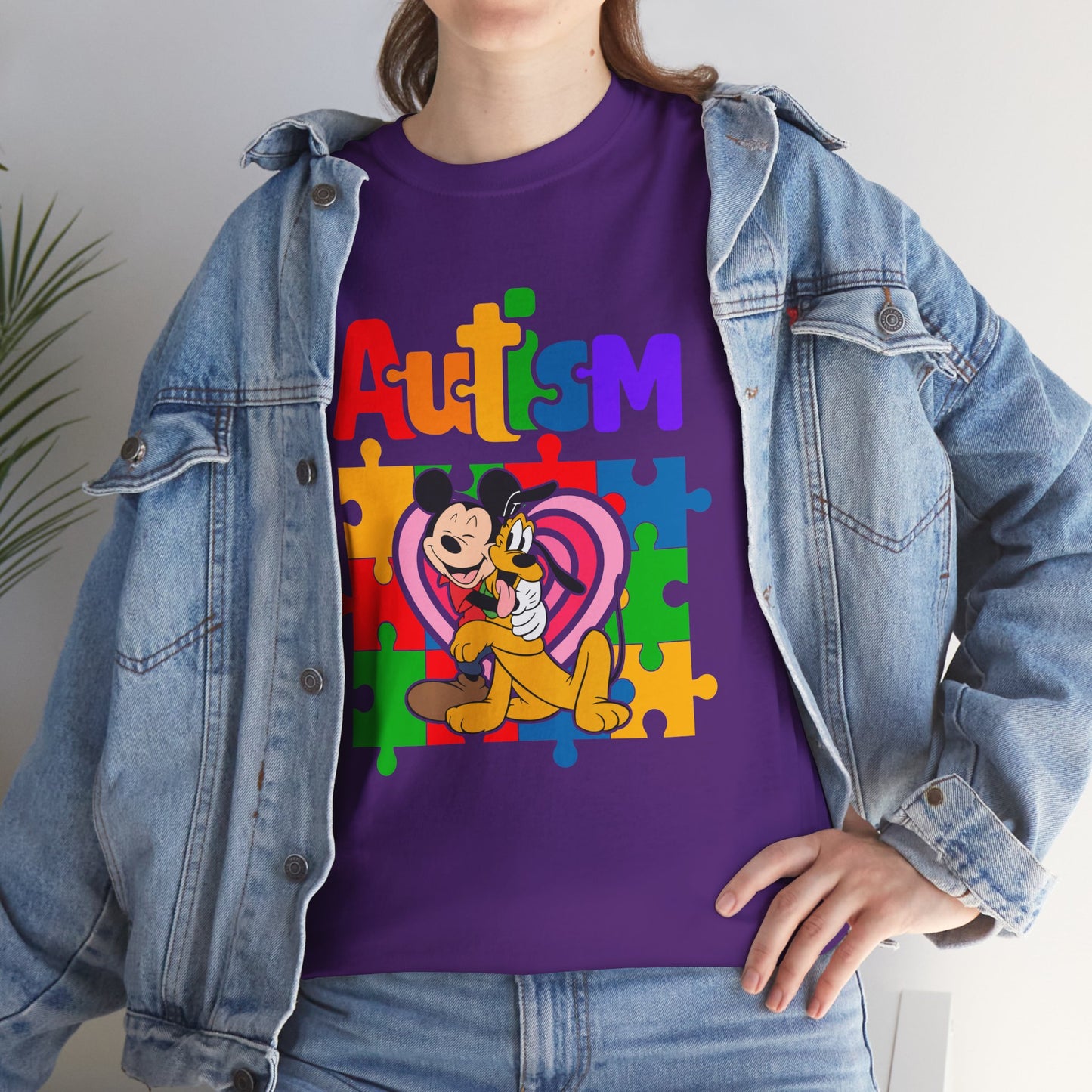 Autism Awareness Puzzle Heart T-Shirt — Colorful Mickey Support Tee
