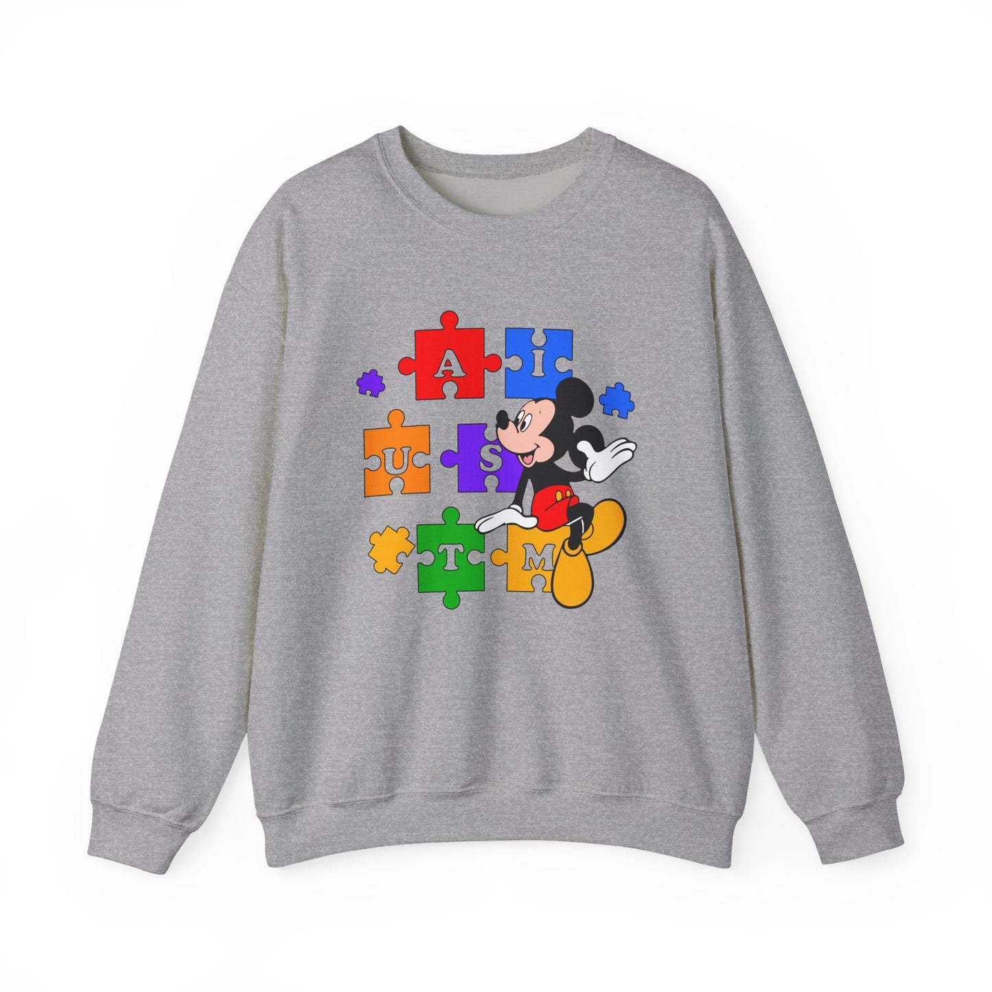 Autism Awareness Crewneck Sweatshirt — Mickey Puzzle Piece Design
