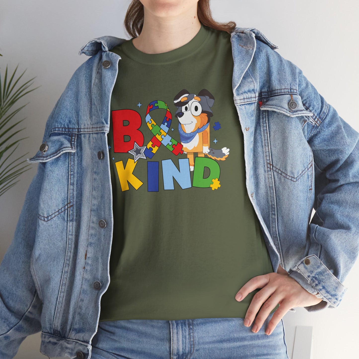 Be Kind Bluey Family T-Shirt — Colorful Rainbow Letters with Cute Design