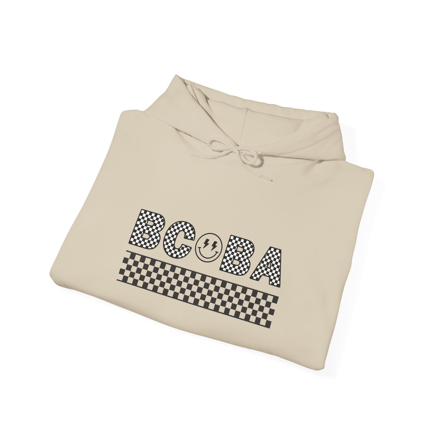 BCBA Smile Checkerboard Hoodie — Cute Bubble Tea Graphic Sweatshirt