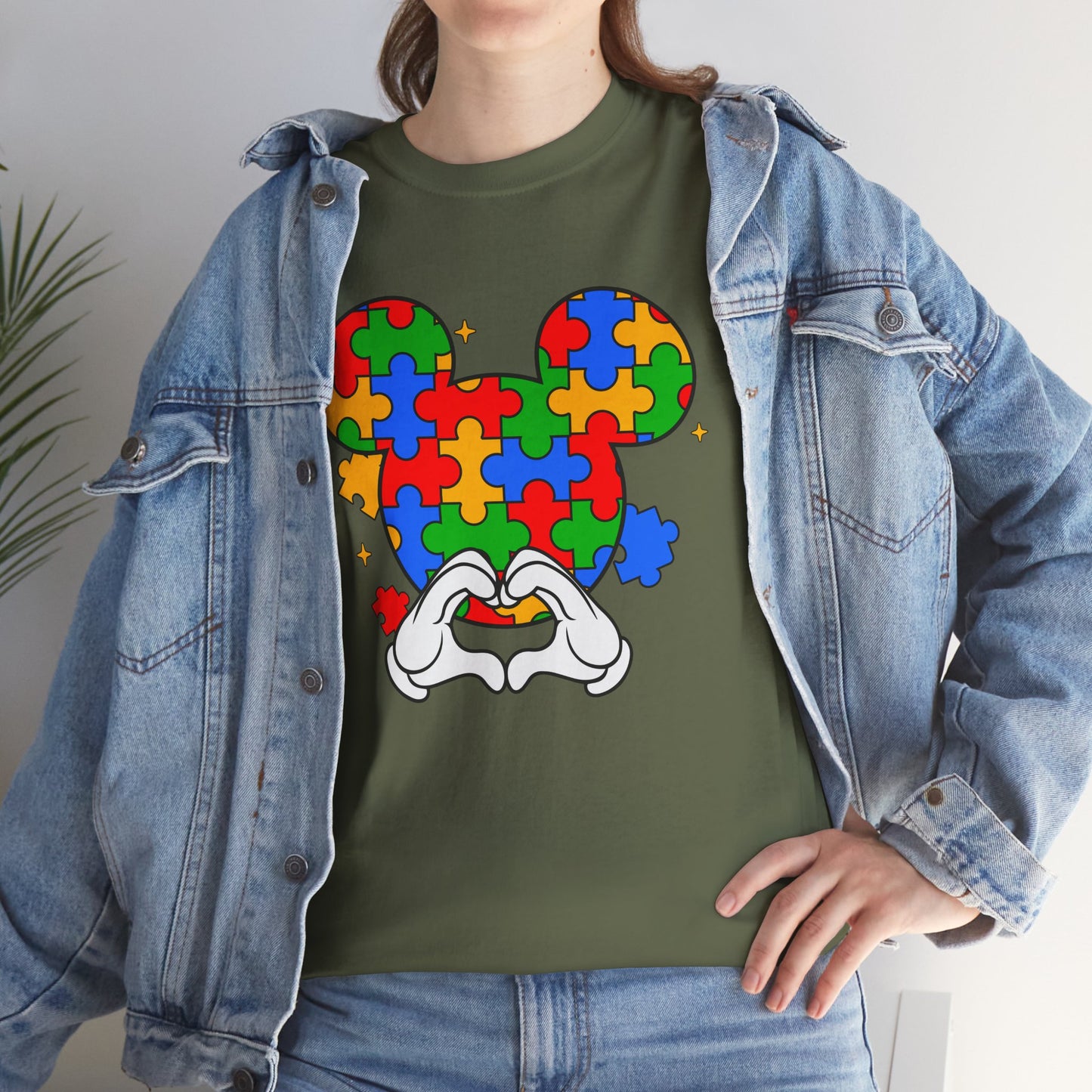 Autism Puzzle Mickey Ears T-Shirt — Colorful Puzzle Piece Heart Tee