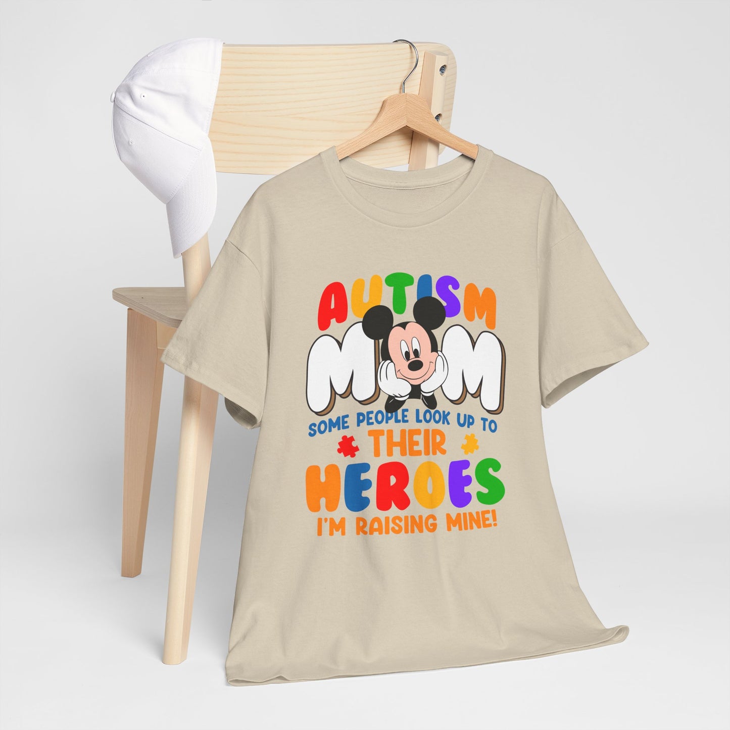 Autism Mom T-Shirt — "Some People Look Up to Their Heroes I'm Raising Mine" Colorful Support Tee