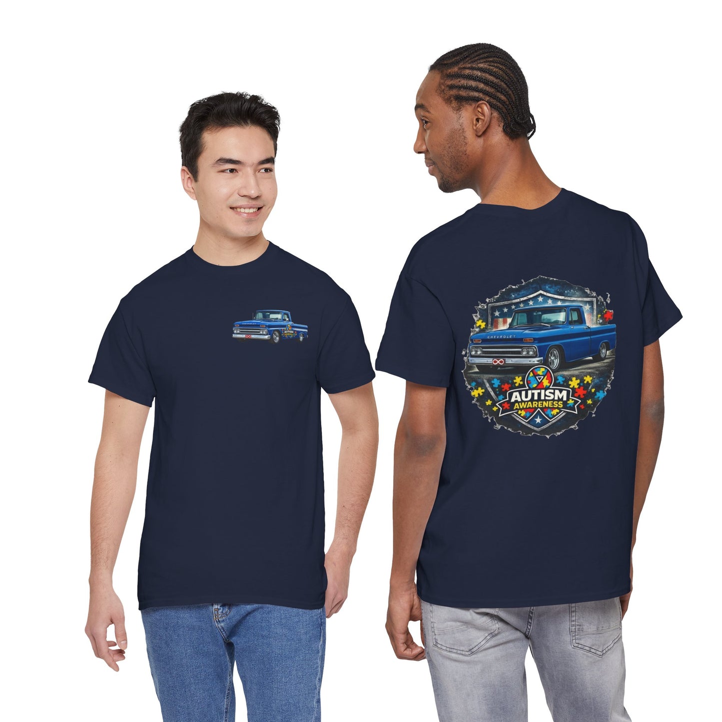 Tim’s Truck Tee- Autism Awareness Truck T-Shirt — Vintage Pickup Puzzle Ribbon Tee