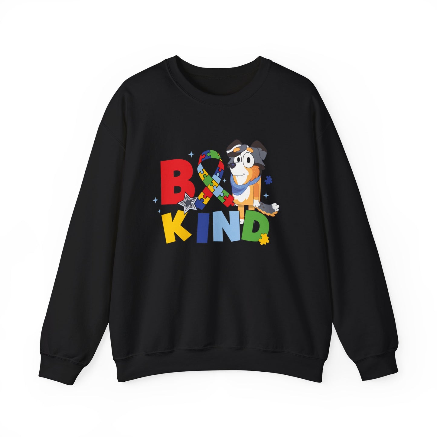 Be Kind Crewneck Sweatshirt — Autism Awareness Puzzle Ribbon Dog Design