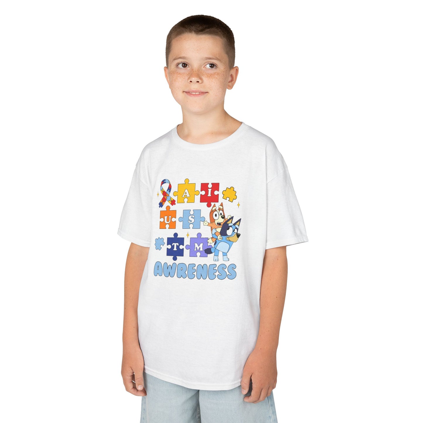 Kids Autism Awareness Puzzle Tee — Colorful Ribbon & Puzzle Pieces Design