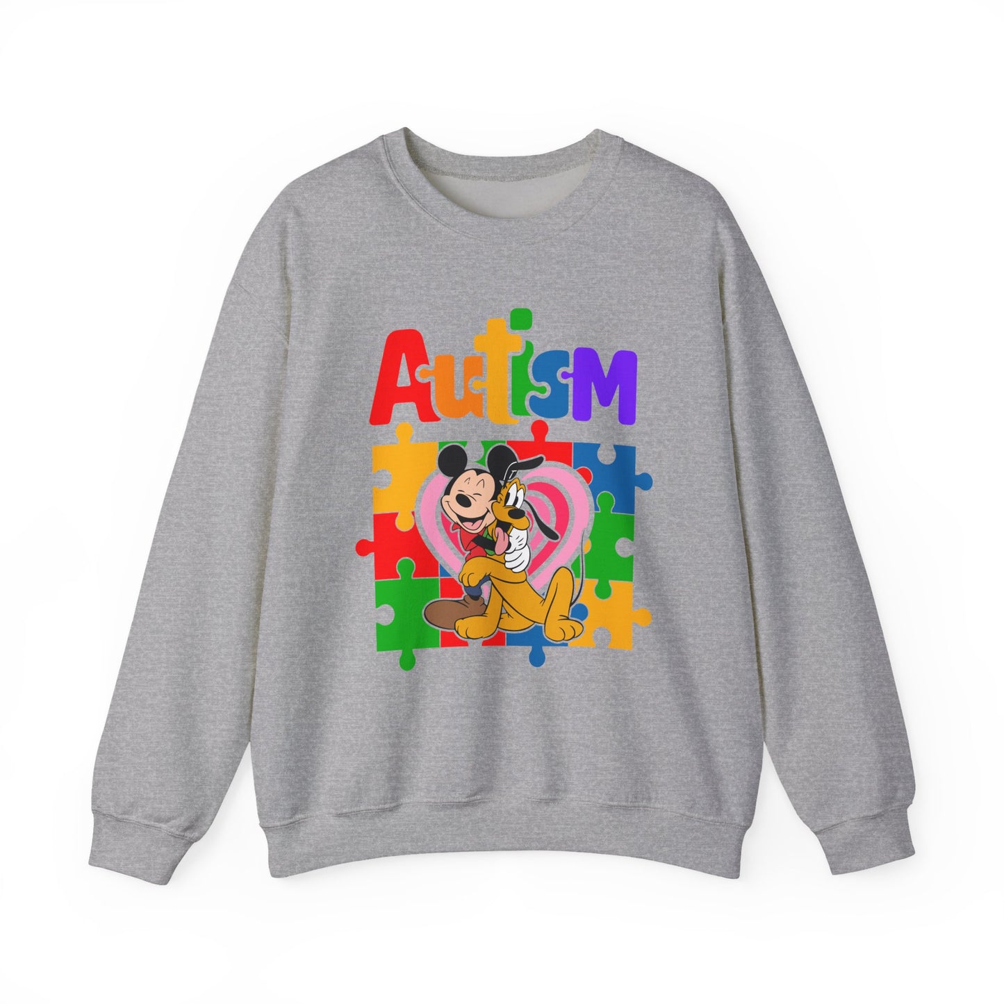 Autism Puzzle Heart Crewneck Sweatshirt — Support Awareness Graphic Sweatshirt