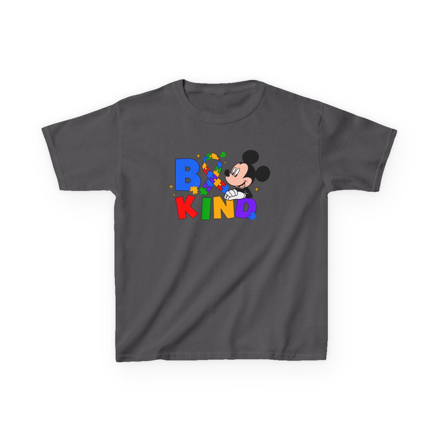 Kids Tee — "Be Kind" Rainbow Cartoon Character Graphic