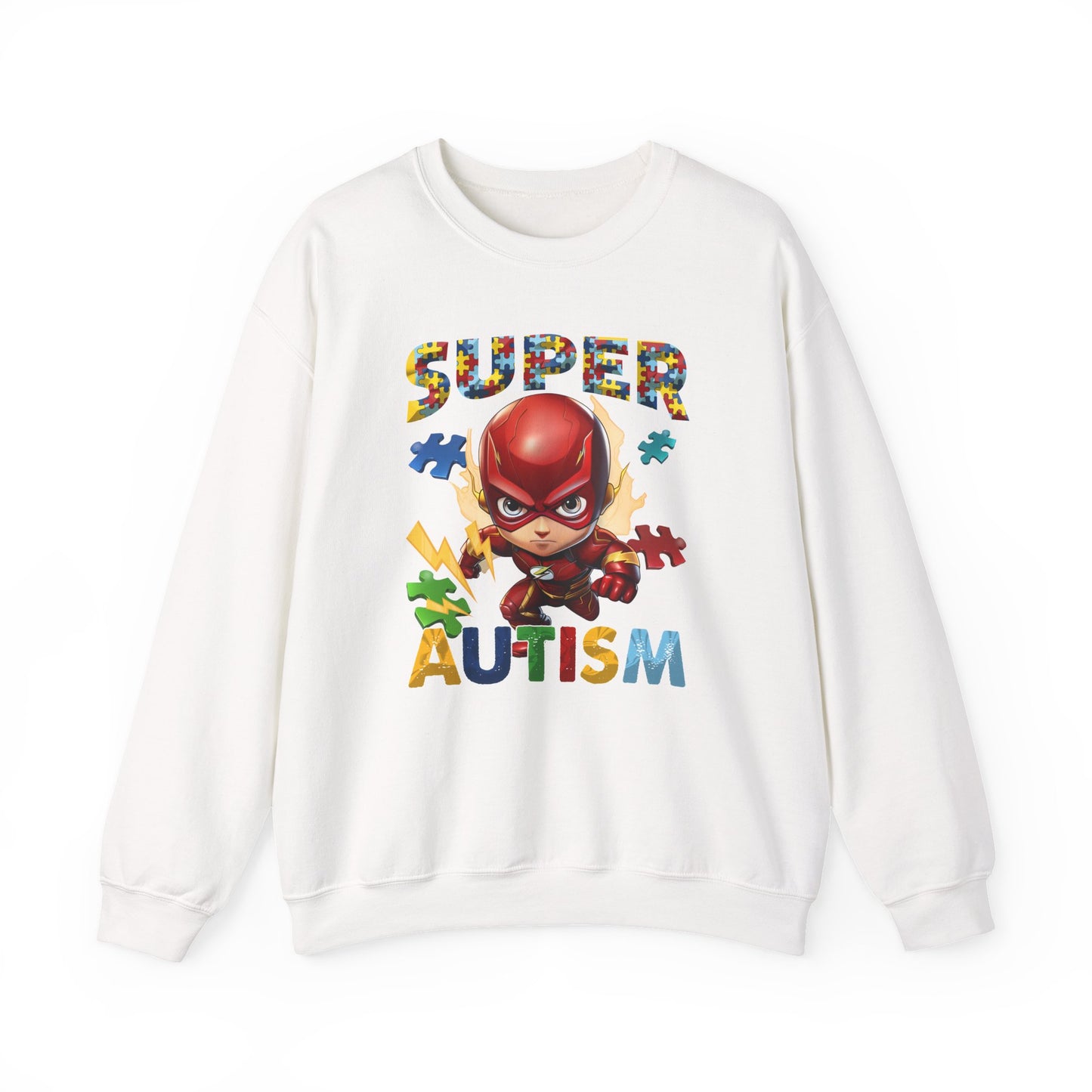 Autism Superhero Sweatshirt — Colorful Puzzle Piece Awareness Crewneck