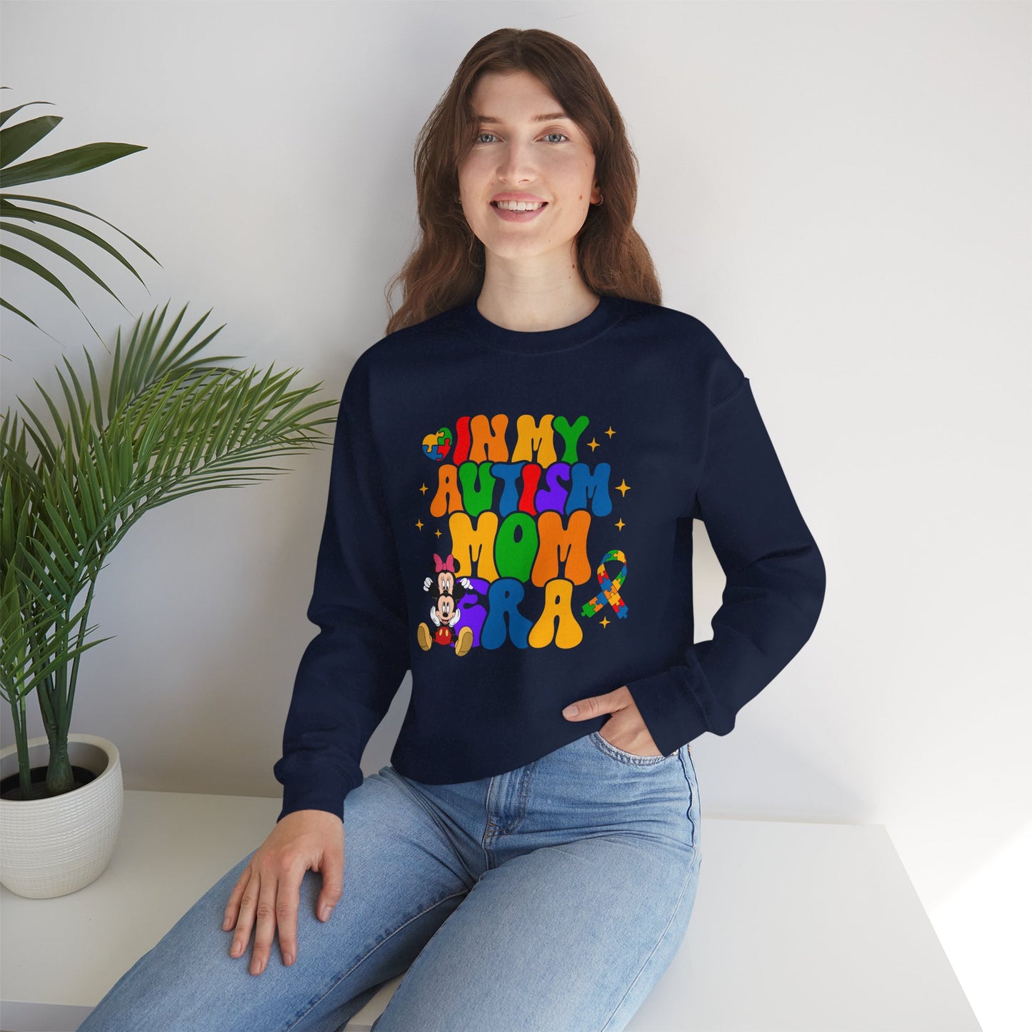 Autism Mom Crewneck Sweatshirt – Colorful Puzzle Ribbon Awareness Pullover