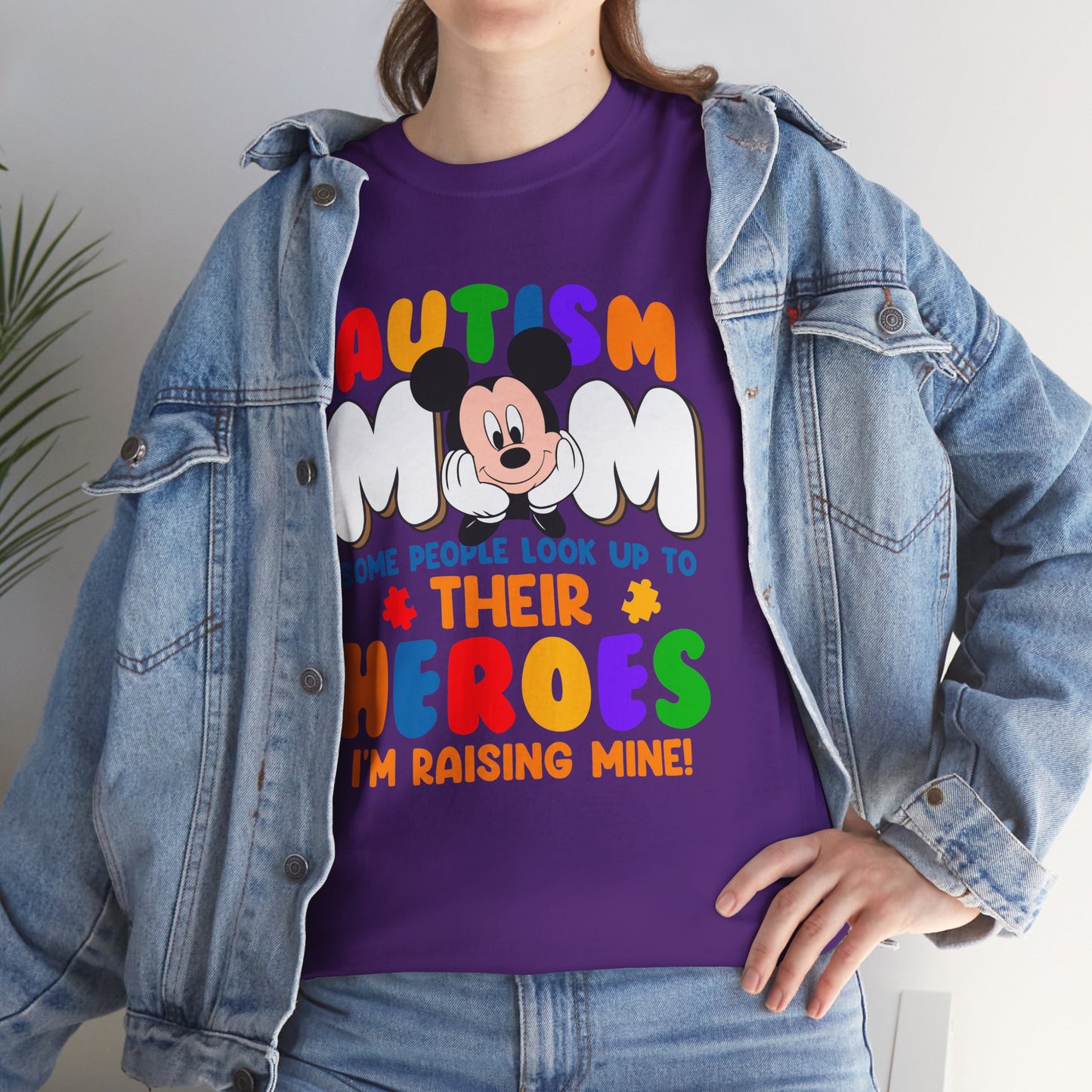 Autism Mom T-Shirt — "Some People Look Up to Their Heroes I'm Raising Mine" Colorful Support Tee