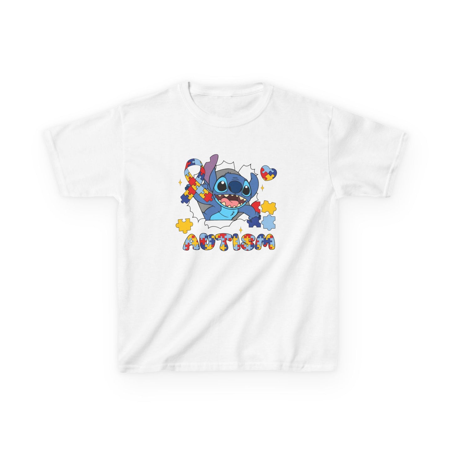 Kids Tee — Cute Stitch Autism Puzzle Heart Design
