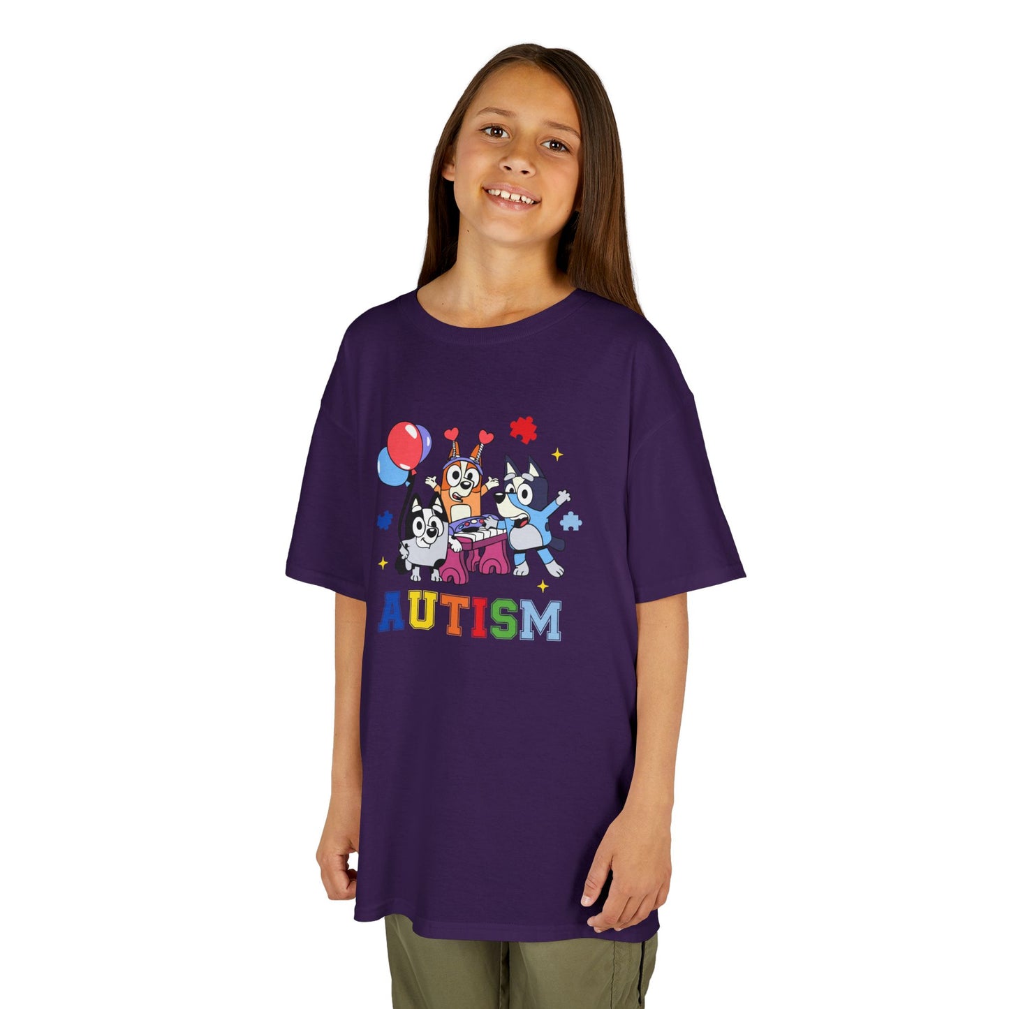 Kids Tee — Colorful 'AUTISM' Paw & Balloon Celebration Design
