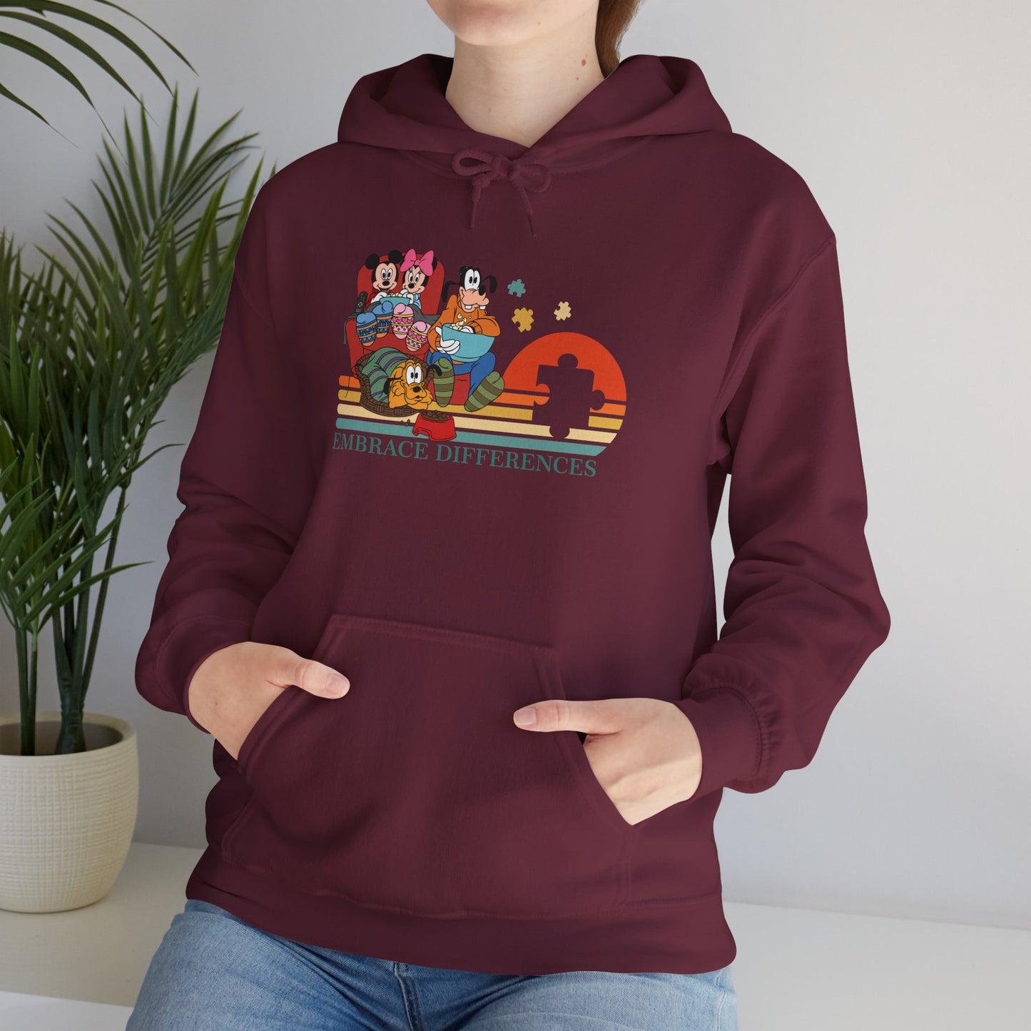 Embrace Differences Hoodie — Retro Pride Diverse Characters Graphic Sweatshirt