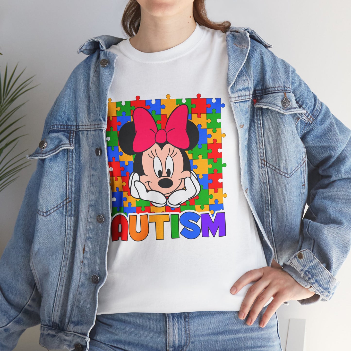 Autism Awareness T-Shirt — Colorful Puzzle Heart Minnie Design