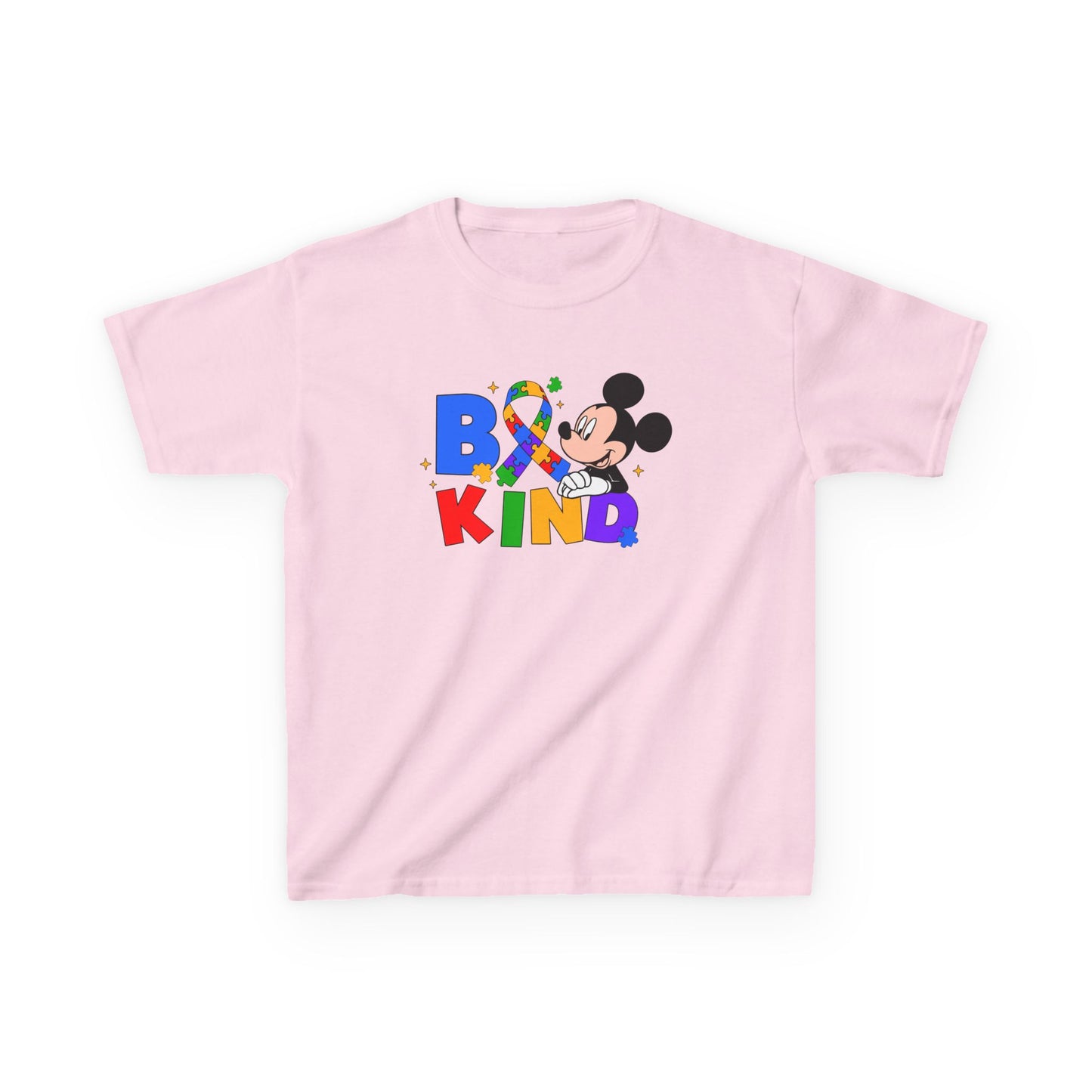 Kids Tee — "Be Kind" Rainbow Cartoon Character Graphic