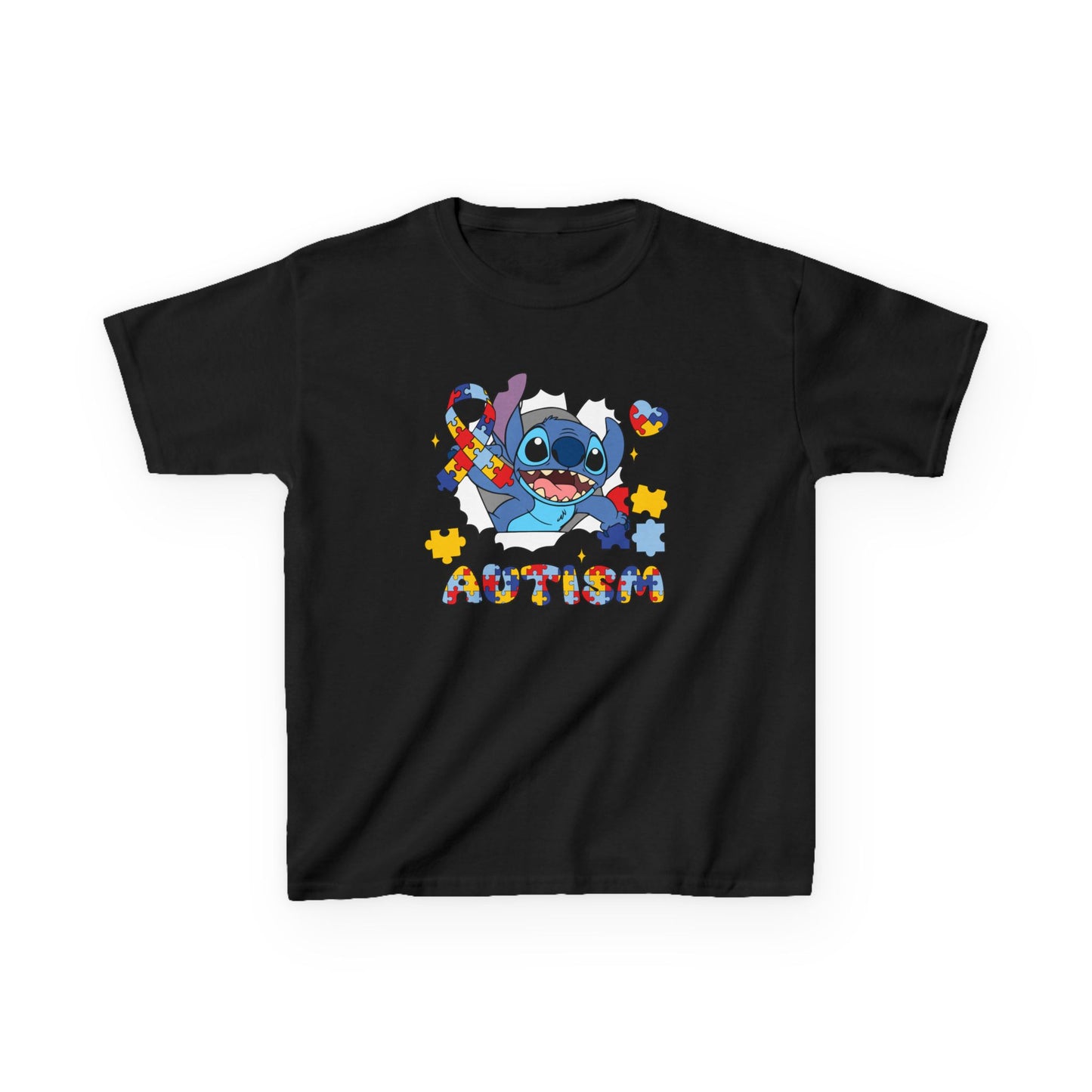 Kids Tee — Cute Stitch Autism Puzzle Heart Design