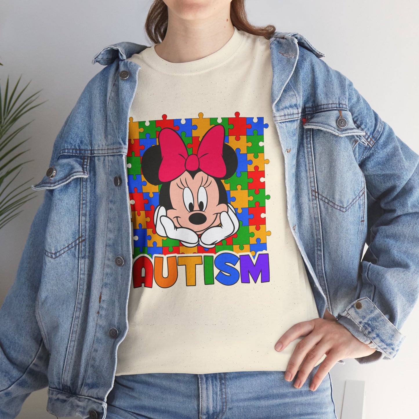 Autism Awareness T-Shirt — Colorful Puzzle Heart Minnie Design