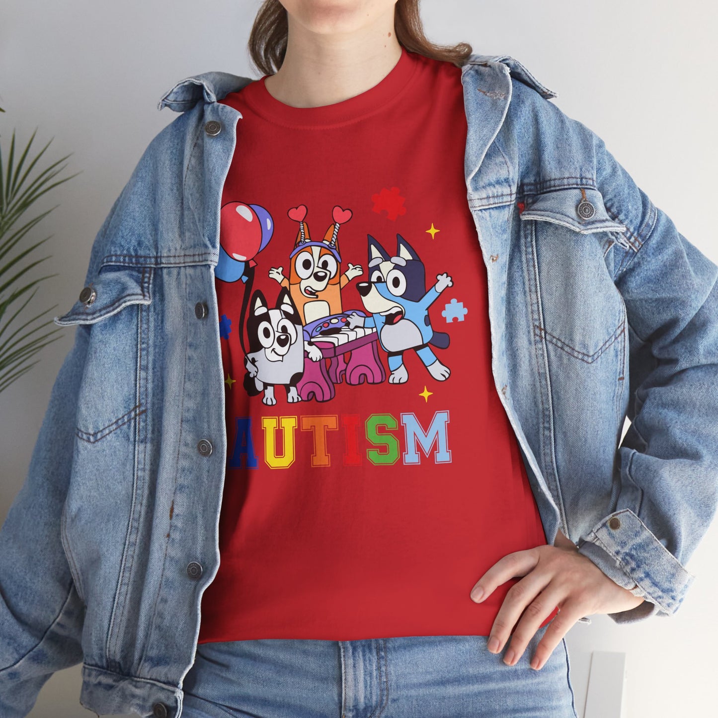 Autism Awareness Kids Tee — Colorful Cartoon Characters with 'AUTISM' Text