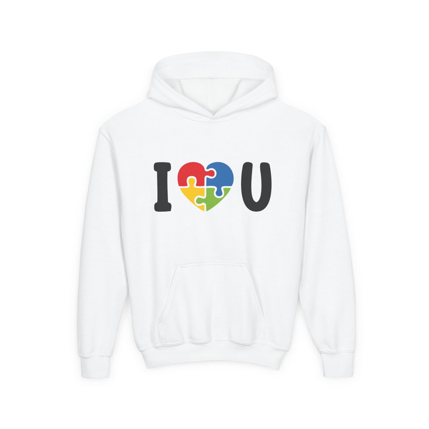 Colorful I  U Puzzle Heart Youth Hoodie