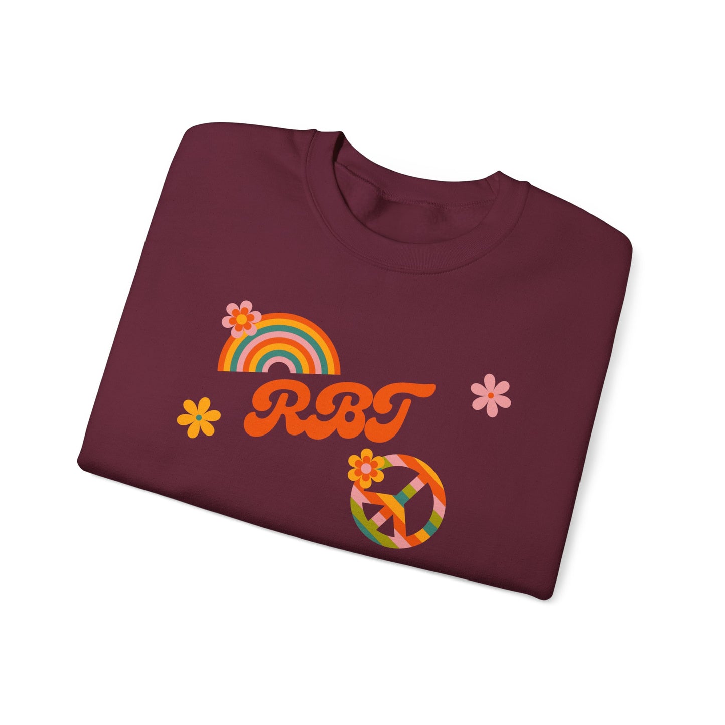 Retro Peace Rainbow Crewneck Sweatshirt — RBT Floral Groovy Design