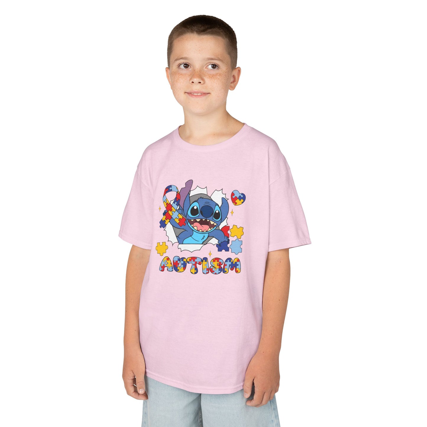 Kids Tee — Cute Stitch Autism Puzzle Heart Design