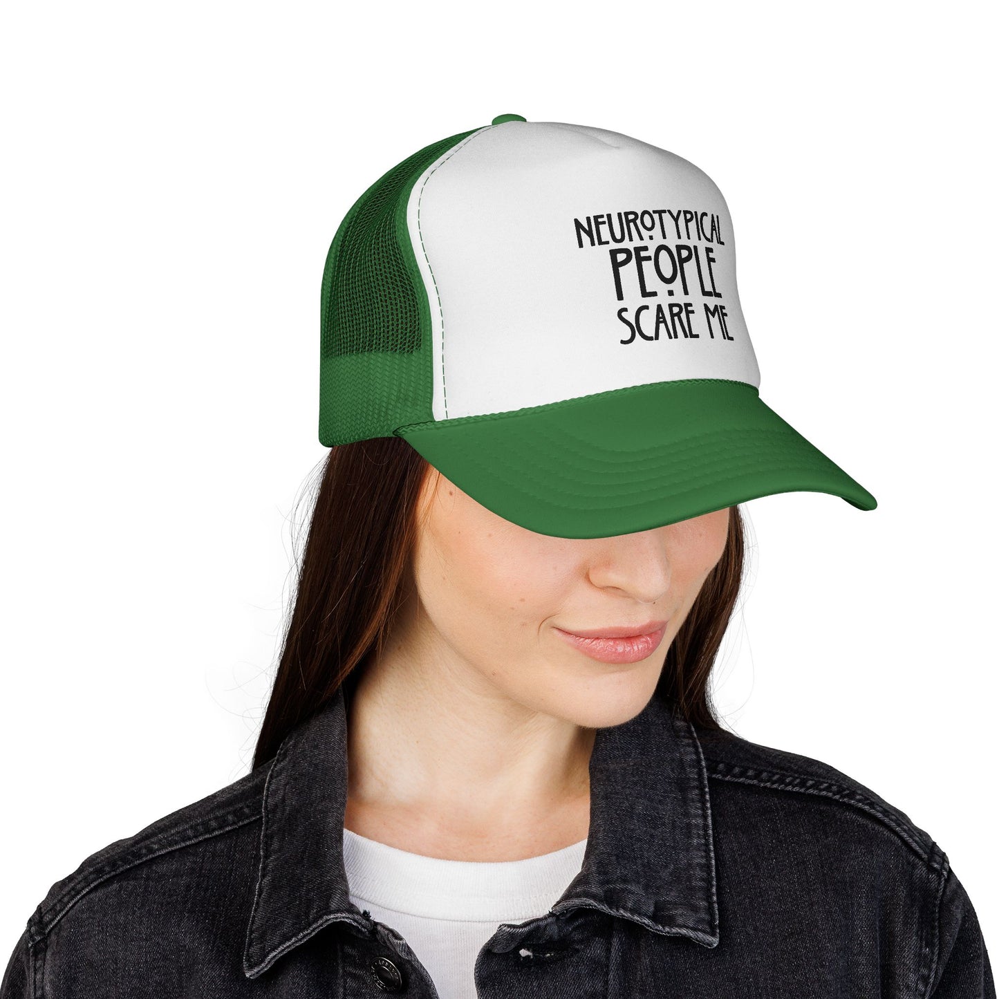 Trucker Cap — "Neurotypical People Scare Me" Mesh Hat for Neurodivergent Pride & Social Anxiety