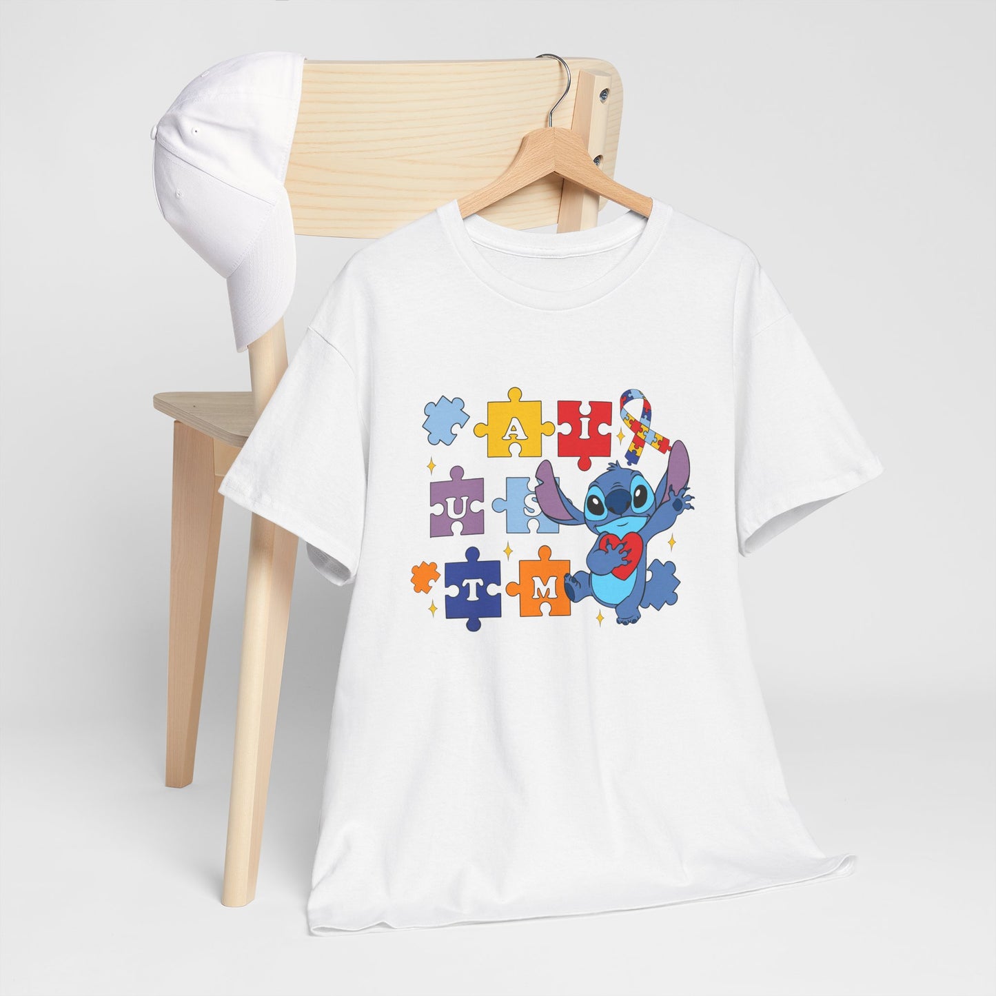 Autism Awareness Puzzle Heart Tee - Cute Blue Alien Character