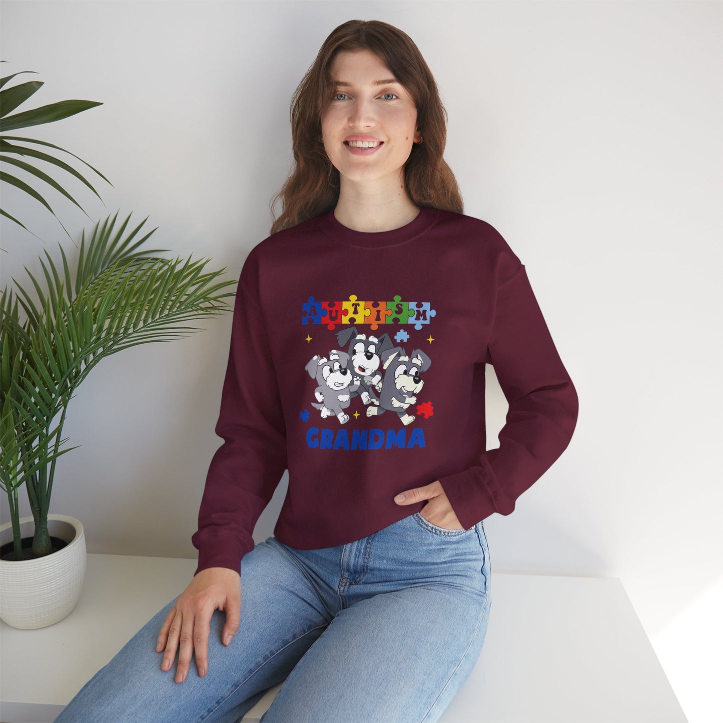 Autism Awareness Grandma Sweatshirt – Puzzle Paw Print Design