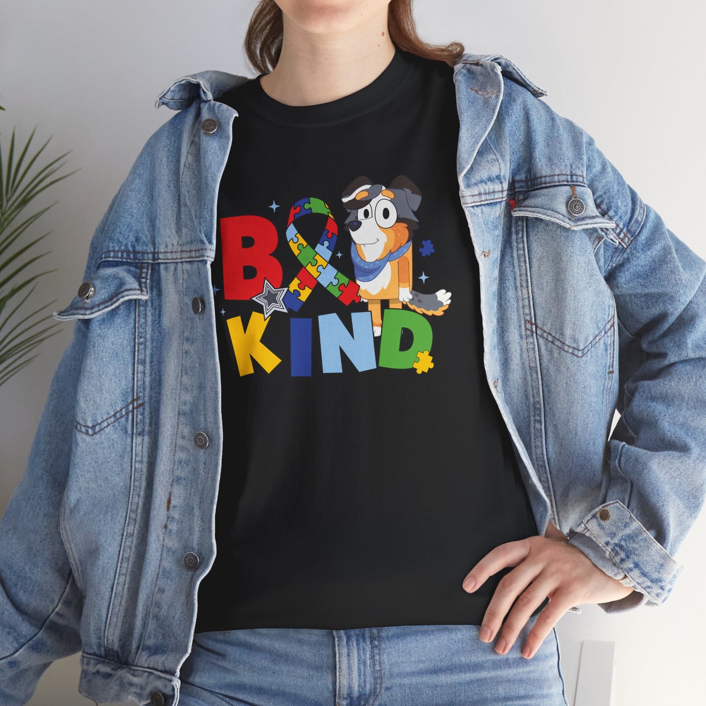 Be Kind Bluey Family T-Shirt — Colorful Rainbow Letters with Cute Design