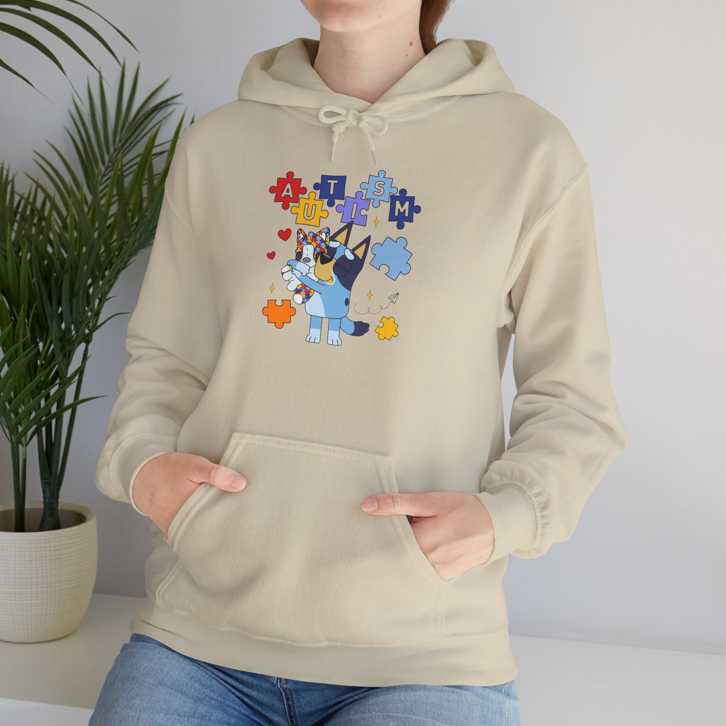 Autism Awareness Puzzle Bluey Hoodie – ’Autism’ Colorful Puzzle Piece Design