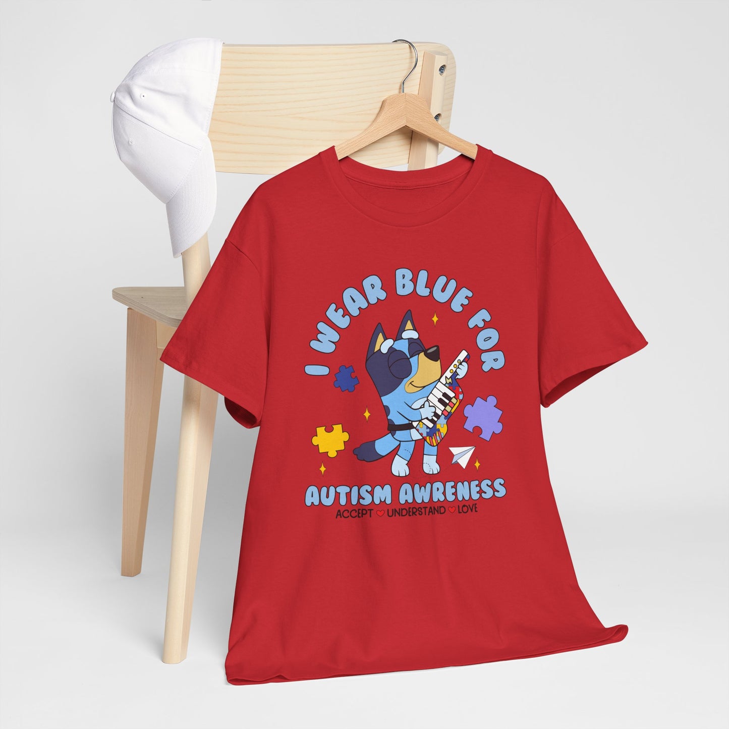 Autism Awareness T-Shirt — "I Wear Blue For" Cute Cat Puzzle Design