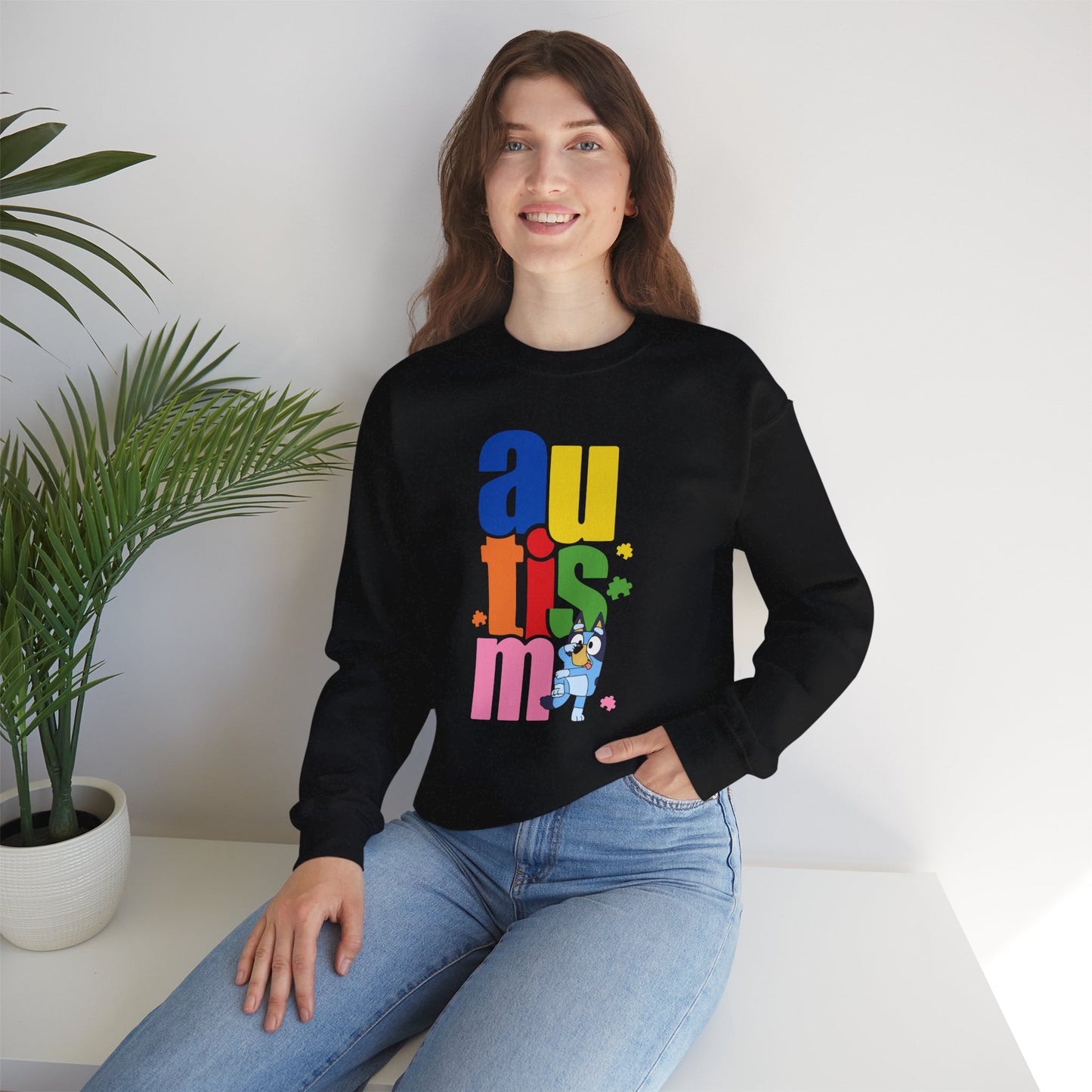 Autism Awareness Crewneck Sweatshirt — Colorful "autism" Design