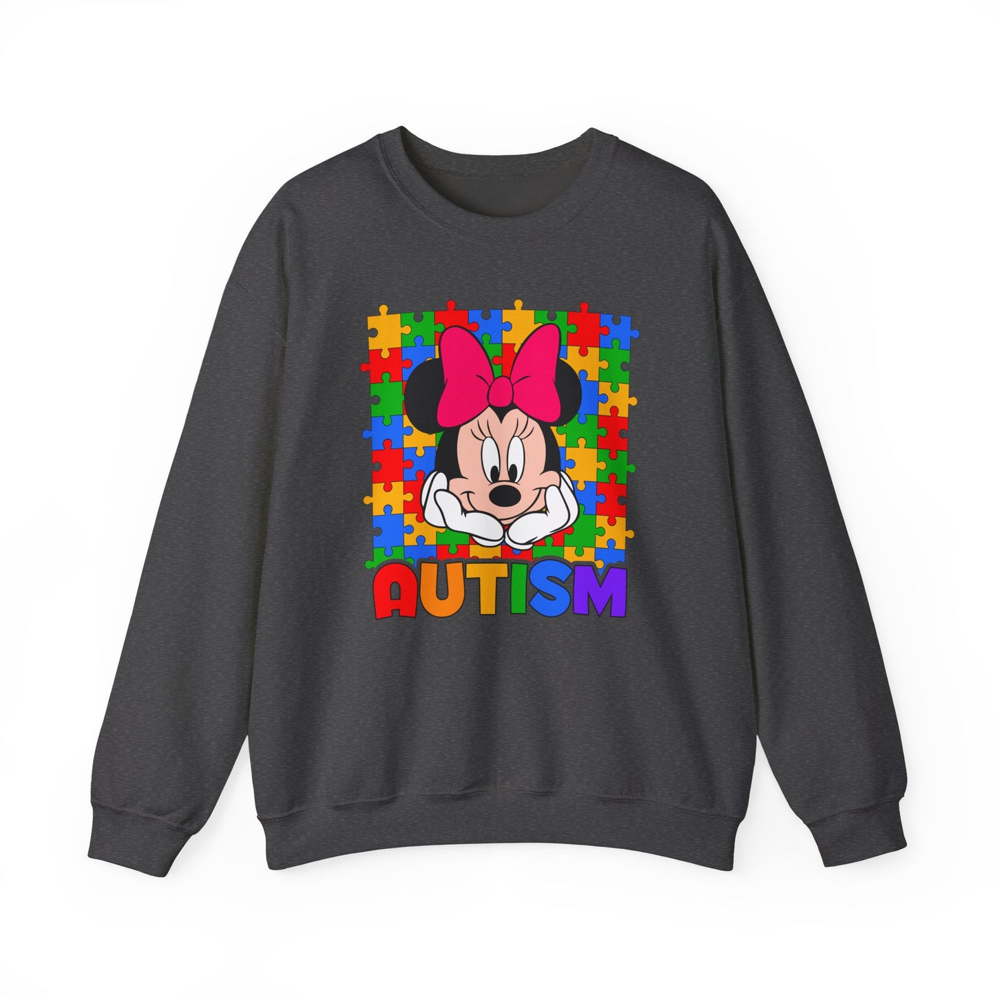 Autism Awareness Sweatshirt — Rainbow Puzzle Heart Character Design