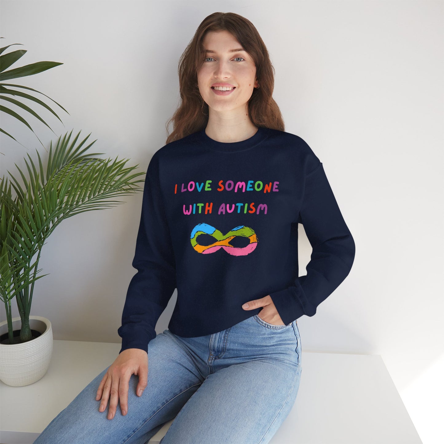 I Love Someone With Autism Infinity Sign Crewneck Sweatshirt