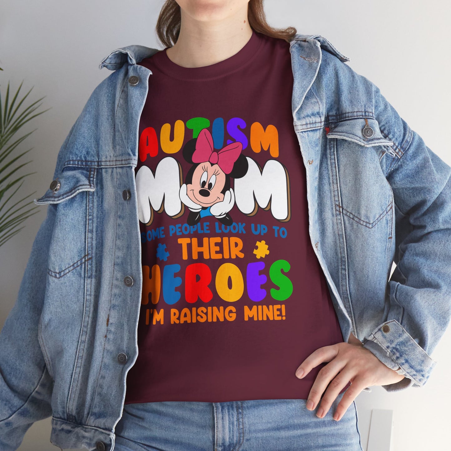Autism Mom T-Shirt — "Some People Look Up To Their Heroes, I'm Raising Mine" — Colorful Awareness Tee