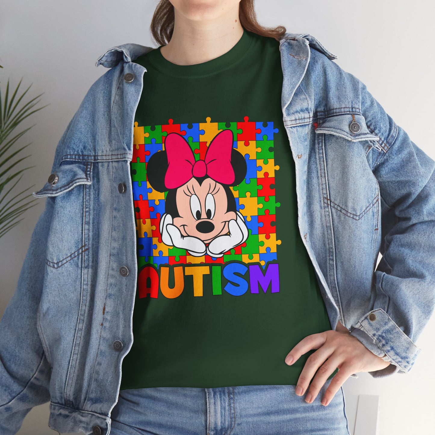 Autism Awareness T-Shirt — Colorful Puzzle Heart Minnie Design