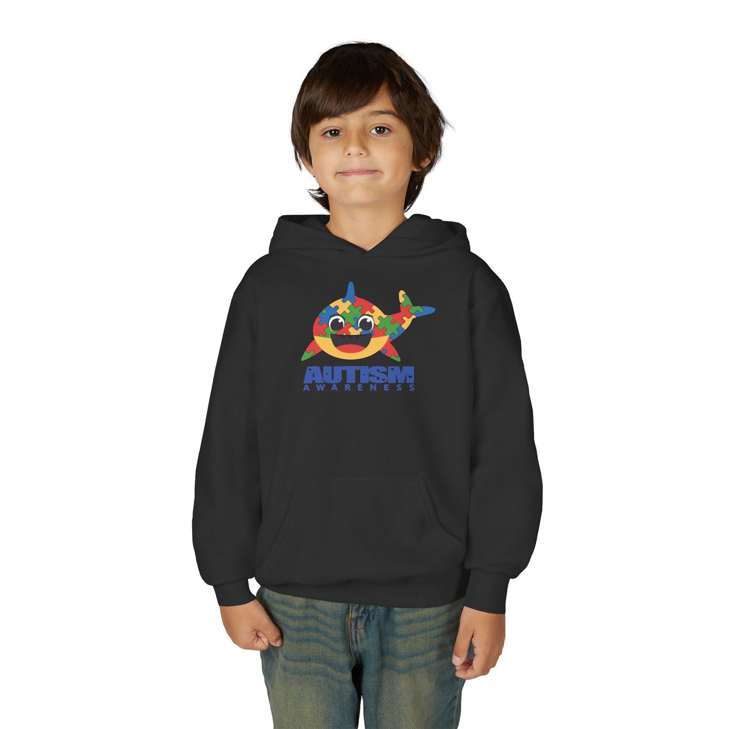 Autism Awareness Youth Hoodie - Colorful Shark Design